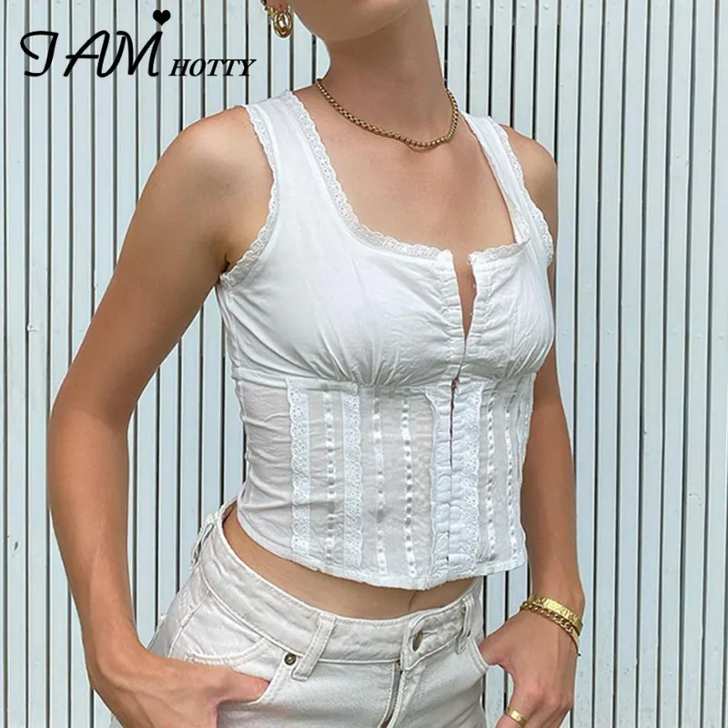IAMHOTTY Lace Floral Edge Aesthetic Tank Top Women Buckle Up Sexy Corset White Sleeveless Crop Tee Hot Fashion Camis Cute Vest
IAMHOTTY Lace Floral Edge Aesthetic Tank Top Women Buckle Up Sexy Corset White Sleeveless Crop Tee Hot Fashion Camis Cute Vest