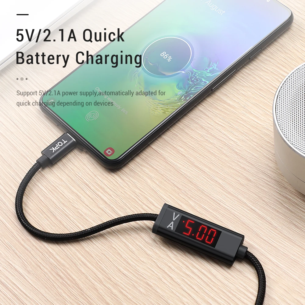 Кабель USB Type-C TOPK1M для Xiaomi Micro кабель с цифровым дисплеем Redmi 9 8 Samsung Galaxy мобильный