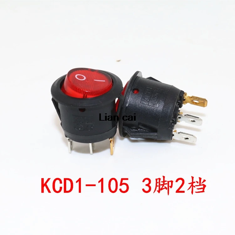 

10PCS/LOT 23mm Diameter Red Light ON OFF SPST Round Rocker Switch 3 Pins 6A/250V 10A/125V AC Power Switch KCD1-105