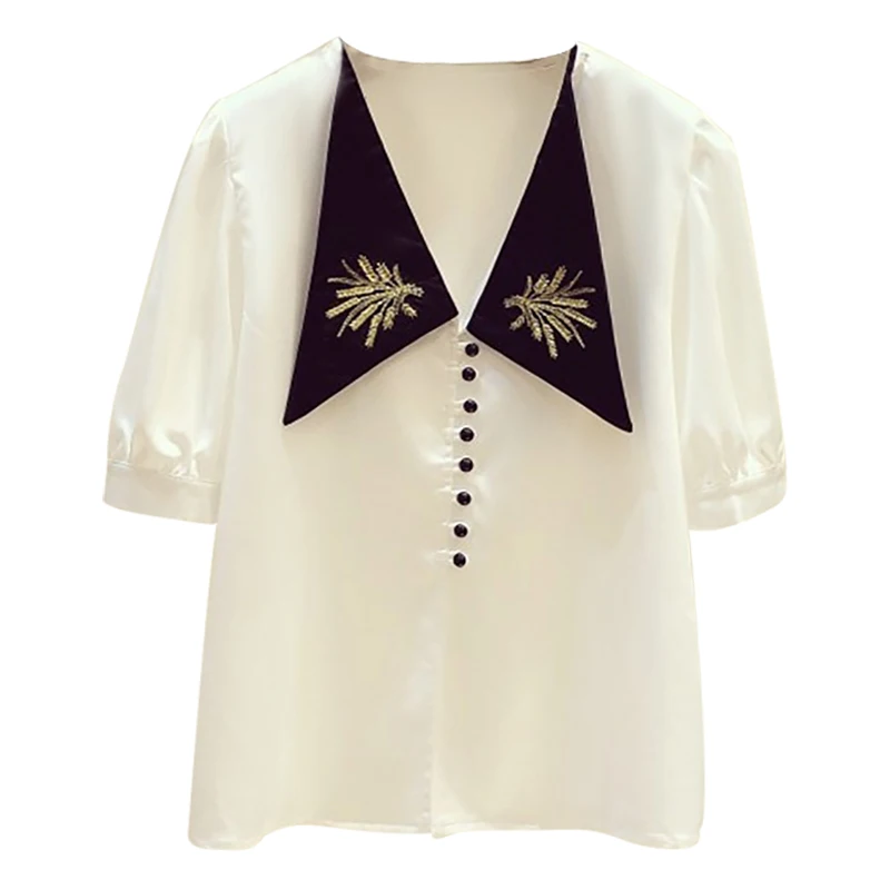 White Shirt Summer Women's Retro Puff Sleeve Embroidery Doll Collar Short Sleeved loose Top Ladies white Blouse Blusas Top Femme
White Shirt Summer Women's Retro Puff Sleeve Embroidery Doll Collar Short Sleeved loose Top Ladies white Blouse Blusas Top Femme
