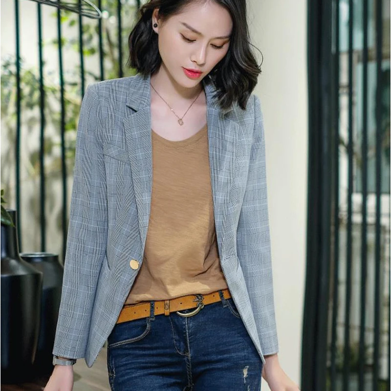 Blazers Women's Spring Autumn Retro Plaid Blazer Korean V-neck One Button Long Sleeve British Small Blazers Women's 2020 A969
Blazers Women's Spring Autumn Retro Plaid Blazer Korean V-neck One Button Long Sleeve British Small Blazers Women's 2020 A969