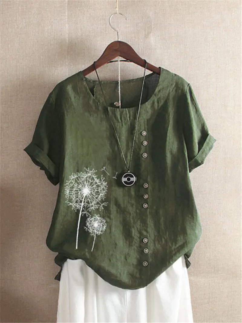hirigin Womens Summer Cotton Linen casual Short Sleeve new Shirts Ladies Blouse famale o-neck Dandelion print fashion Loose Tops
hirigin Womens Summer Cotton Linen casual Short Sleeve new Shirts Ladies Blouse famale o-neck Dandelion print fashion Loose Tops