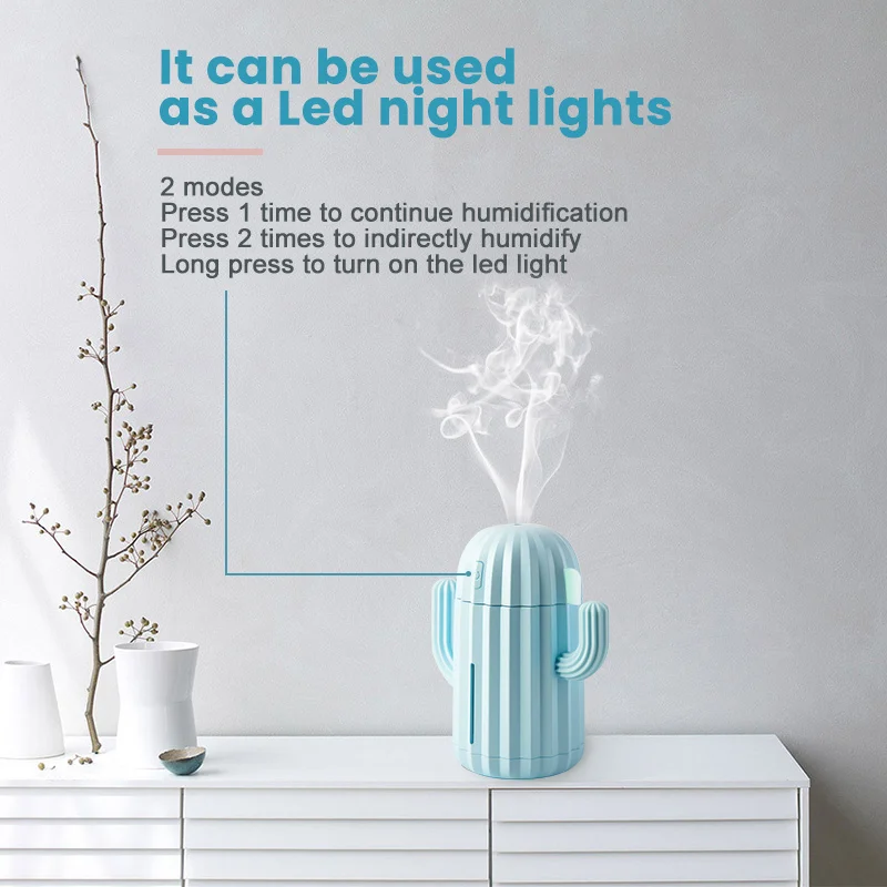 340ML Cactus USB Air Humidifier Diffuser Timing Aromatherapy Fogger