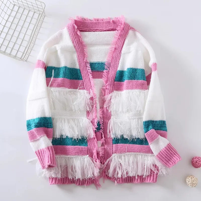 ZA 2021 autumn new women's clothing fashion all-match European and American style color matching tassel rainbow knitted cardigan
ZA 2021 autumn new women's clothing fashion all-match European and American style color matching tassel rainbow knitted cardigan