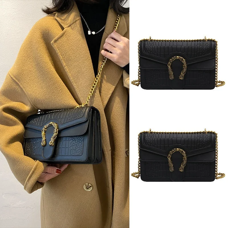 Crocodile Pattern Chain Handbags For Women Black Vintage Stone Pattern Pu Leather Female Shoulder Bag Crossbody Large Capacity
Crocodile Pattern Chain Handbags For Women Black Vintage Stone Pattern Pu Leather Female Shoulder Bag Crossbody Large Capacity