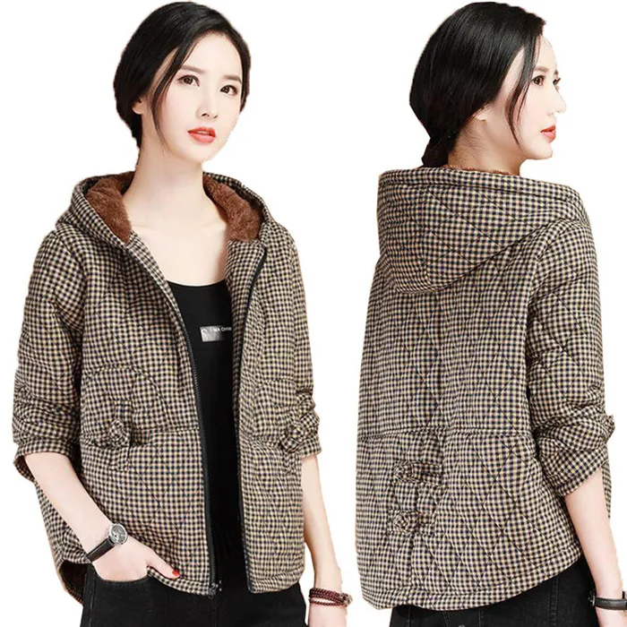 2021 Women Winter Thickened Plus Velvet Plaid Jackets Warm Coats Female Large Size 5XL Outerwear Hooded Parkas Cotton Jacket
2021 Women Winter Thickened Plus Velvet Plaid Jackets Warm Coats Female Large Size 5XL Outerwear Hooded Parkas Cotton Jacket