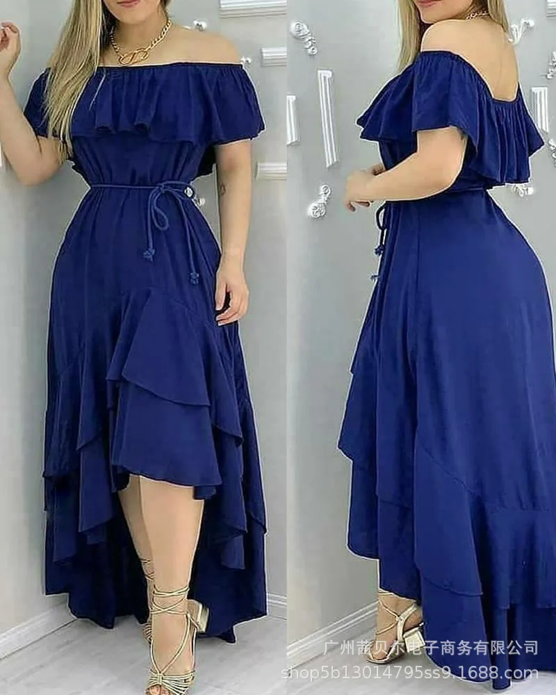 Женское длинное платье с асимметричным подолом, синее однотонное платье с высокой талией, воротником-лодочкой и открытыми плечами, с оборка...
Женское длинное платье с асимметричным подолом, синее однотонное платье с высокой талией, воротником-лодочкой и открытыми плечами, с оборка...