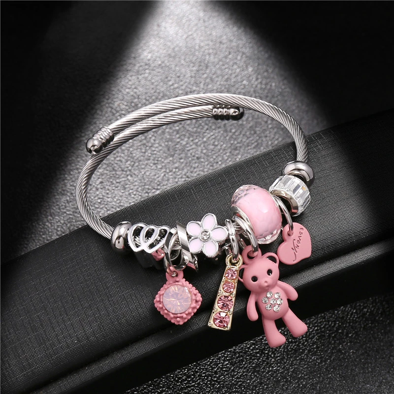 Fashion Bracelets & Bangles Stainless Steel DIY Jewelry Big Pink Bear Pendant Hearts Love Women's Bracelet Cuff Charms Pulseras
Fashion Bracelets & Bangles Stainless Steel DIY Jewelry Big Pink Bear Pendant Hearts Love Women's Bracelet Cuff Charms Pulseras