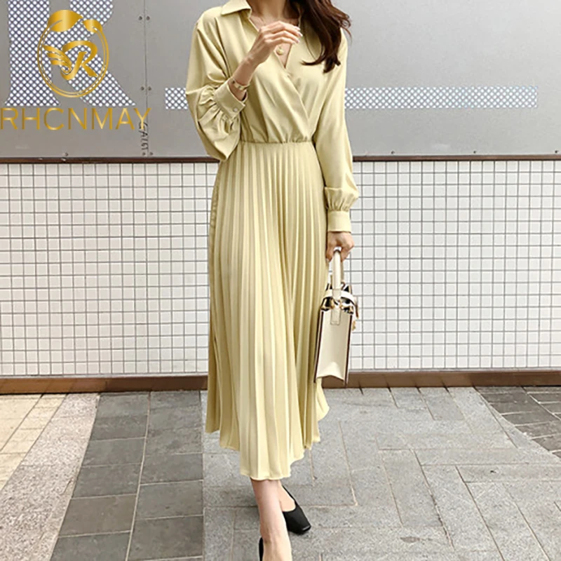 New Korean V-Neck A-Line Pleated Solid Color Dress Long Dress Female 2021 Spring Autumn Women'S One-Piece Fashion Casual Dress
New Korean V-Neck A-Line Pleated Solid Color Dress Long Dress Female 2021 Spring Autumn Women'S One-Piece Fashion Casual Dress