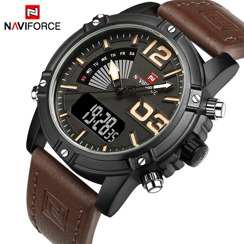 

NAVIFORCE Men Fashion Sport Watches Men Quartz Analog Date Clock Man Leather Military Waterproof Watch Relogio Masculino 9095