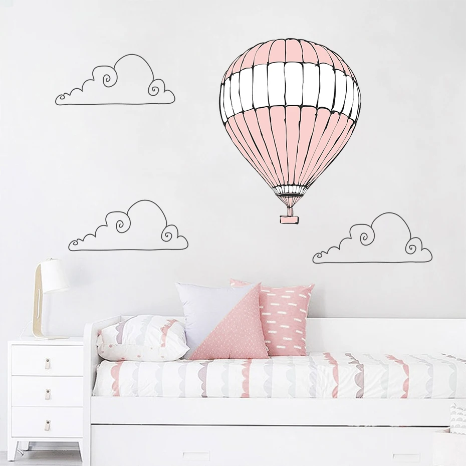 Large Pink Mountain Hot Air Balloon Removable Wall Decals Nursery Girls Art Stickers Wallpaper Posters Bedroom Gift Home Decor | Дом и сад