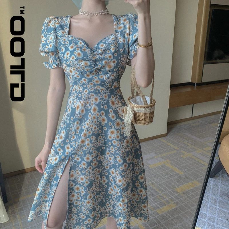 Summer Floral Dress Women French Style Puff Sleeve Chiffon Split Dress Oversize Korean Print Dress Women Summer Clothes 2021
Summer Floral Dress Women French Style Puff Sleeve Chiffon Split Dress Oversize Korean Print Dress Women Summer Clothes 2021
