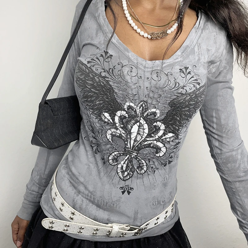 WeiYao Goth Floral Print Grunge Graphic T Shirts Women Fairycore Aesthetic Gray Baby Tee New Vintage Long Sleeve E Girl Tops
WeiYao Goth Floral Print Grunge Graphic T Shirts Women Fairycore Aesthetic Gray Baby Tee New Vintage Long Sleeve E Girl Tops