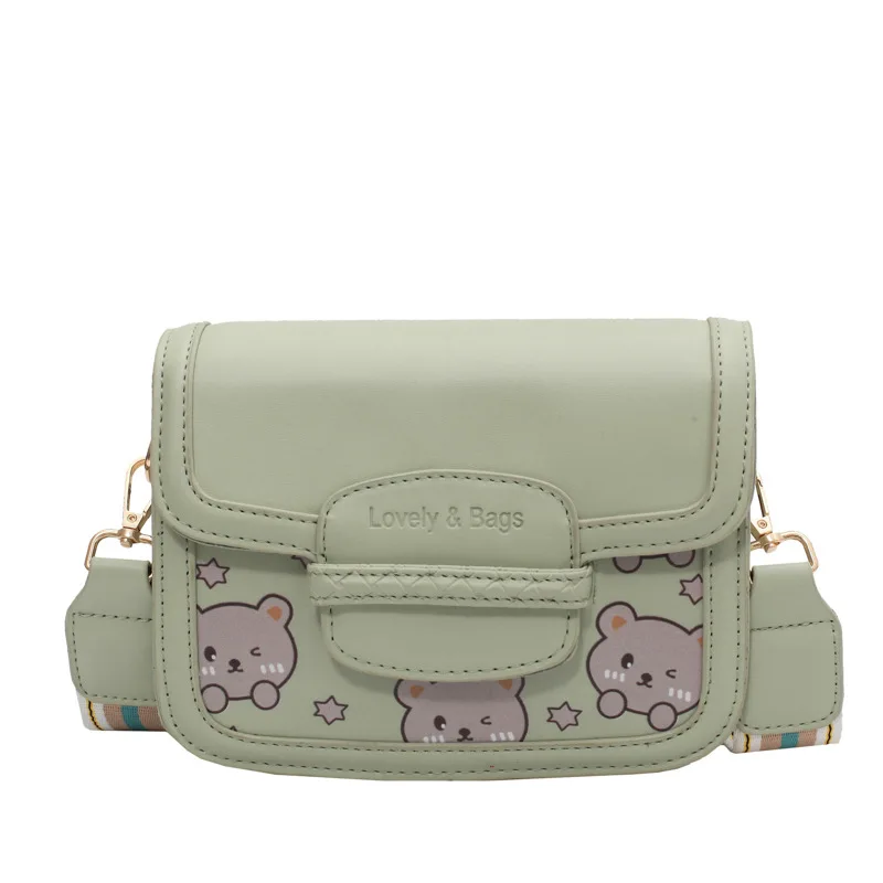 Cute Cartoon Bear Girlish Bags Designer INS Chic Printing Soft Leather Wide-strap Crossbody/Shoulder Bags Green/Yellow For Women 
Cute Cartoon Bear Girlish Bags Designer INS Chic Printing Soft Leather Wide-strap Crossbody/Shoulder Bags Green/Yellow For Women