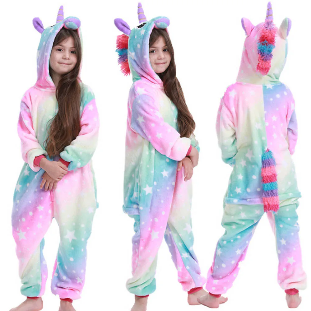 

Unicorn Onesie Pajamas for Kids Pajama Jumpsuit Kigurumi Boy Pyjamas Girls Pijama Winter Flannel Lion Tiger Cute Animal Overalls