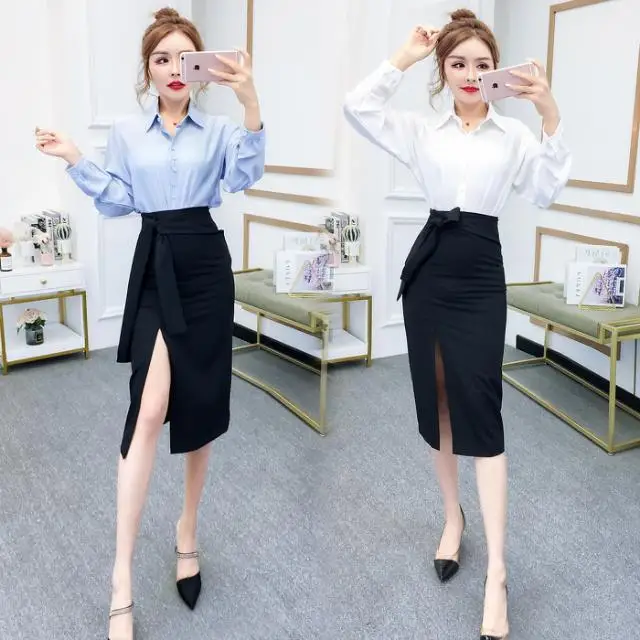 Women 2021 Spring Autumn New 2 Pieces Set Female Shirts Blouses and High Waist Bodycon Pencil Skirts Chic Office Lady Suit C350
Women 2021 Spring Autumn New 2 Pieces Set Female Shirts Blouses and High Waist Bodycon Pencil Skirts Chic Office Lady Suit C350