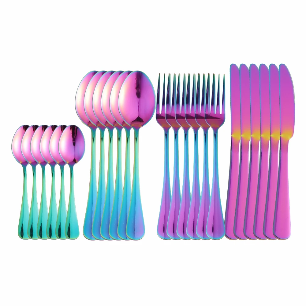 24Pcs Rainbow Stainless Steel Cutlery Tableware Set Dinnerware Home Dinner Party Flatware Set Forks Knives Spoons Set Silverware
24Pcs Rainbow Stainless Steel Cutlery Tableware Set Dinnerware Home Dinner Party Flatware Set Forks Knives Spoons Set Silverware