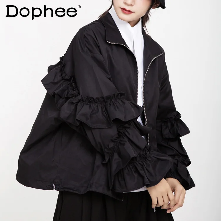 Harajuku Style Black Jackets for Women 2021 Spring Ruffled Puff Sleeve Zipper Design Coat Loose Casual Clothing Female Tops
Harajuku Style Black Jackets for Women 2021 Spring Ruffled Puff Sleeve Zipper Design Coat Loose Casual Clothing Female Tops