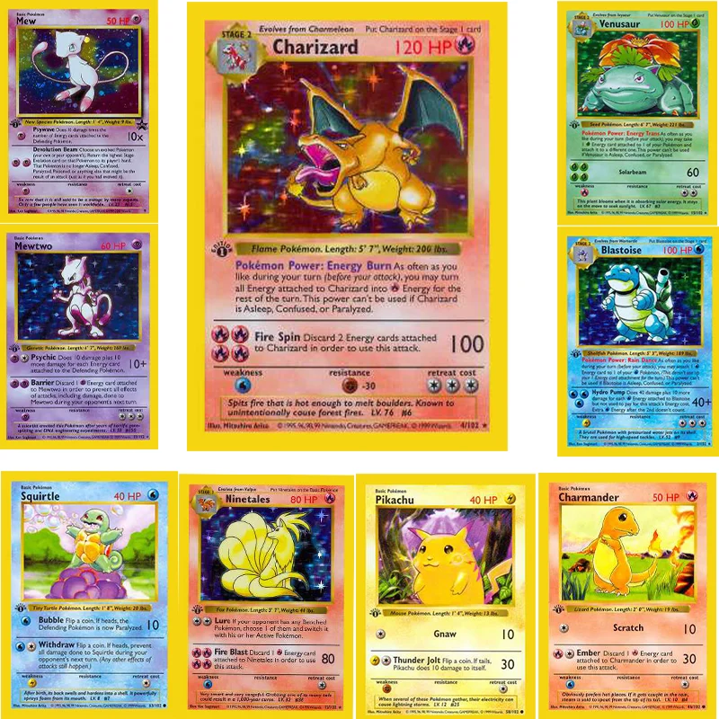10 Styles Pokemon Cards First Edition Charizard Blastoise Venusaur Mew Replica Game Collection Cards Monster Children Gift Toys
10 Styles Pokemon Cards First Edition Charizard Blastoise Venusaur Mew Replica Game Collection Cards Monster Children Gift Toys