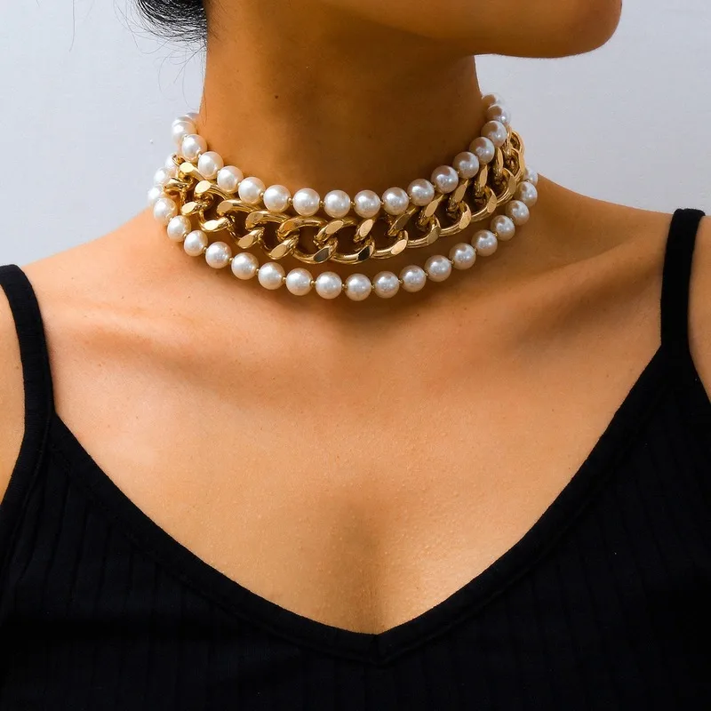 Creative Exaggerated Multi-layer Imitation Pearl Necklace Geometric Metal Thick Chain Necklace Female Fashion Jewelry
Creative Exaggerated Multi-layer Imitation Pearl Necklace Geometric Metal Thick Chain Necklace Female Fashion Jewelry