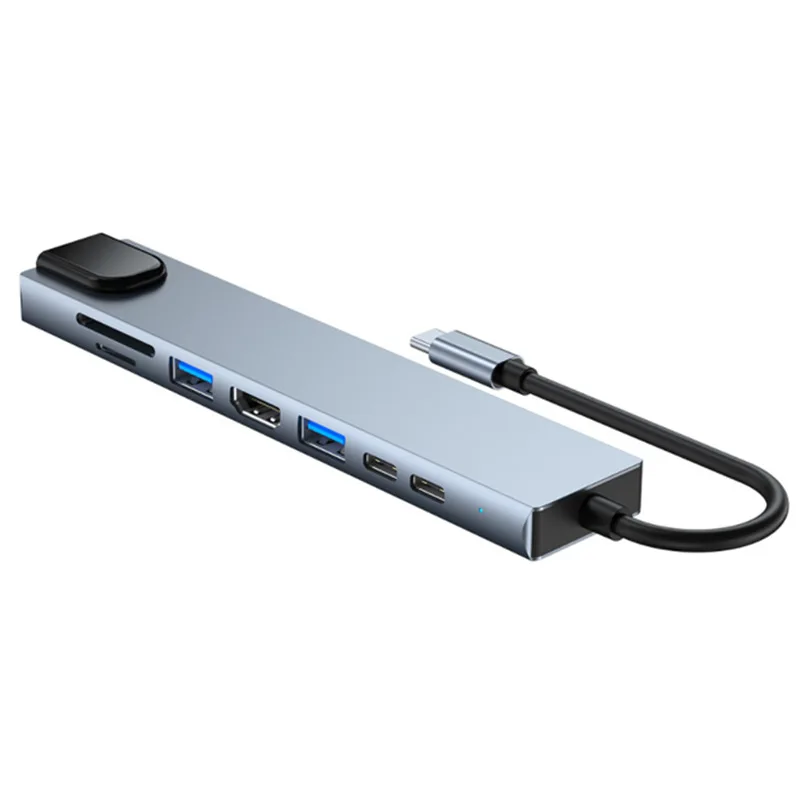 Док-станция 8-в-1 с разъемом USB Type-C, HDMI, RJ45, PD, USB 3,0 и кардридером для TF-карт
Док-станция 8-в-1 с разъемом USB Type-C, HDMI, RJ45, PD, USB 3,0 и кардридером для TF-карт