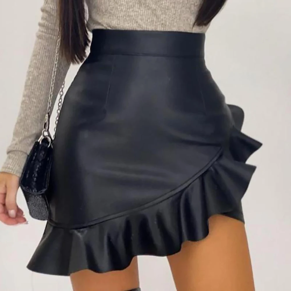 Black Solid Women Sexy PU Leather Ruffled Hip Skirt High Waist Shearh Bodycon Pencil Skirt Zipper Fashion Streetweat Slim Skirt
Black Solid Women Sexy PU Leather Ruffled Hip Skirt High Waist Shearh Bodycon Pencil Skirt Zipper Fashion Streetweat Slim Skirt