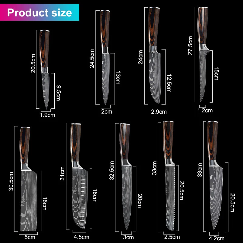 Japanese Kitchen Chef Knives Set 8 inch 7CR17 440C High Carbon Stainless Steel Damascus Laser Pattern Slicing Santoku Tool
Japanese Kitchen Chef Knives Set 8 inch 7CR17 440C High Carbon Stainless Steel Damascus Laser Pattern Slicing Santoku Tool