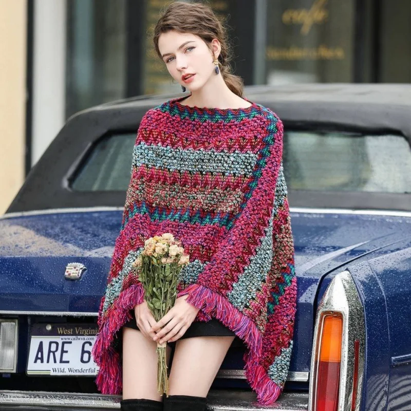 Bohemian Striped Blankets Winter Crochet Knitted Shawl Women Warm Wrap Throw Knitting Ladies Street Wearable Blanket Sjaal lenço
Bohemian Striped Blankets Winter Crochet Knitted Shawl Women Warm Wrap Throw Knitting Ladies Street Wearable Blanket Sjaal lenço