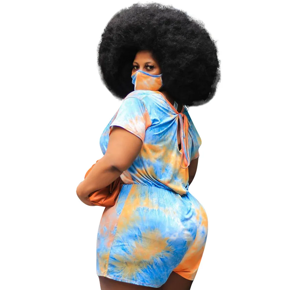 Tie Dye Print Plus Size Bodysuit for Women Elastic High Waist Short Sleeve Beach Romper Casual Mujer One Piece Overall No Masks
Tie Dye Print Plus Size Bodysuit for Women Elastic High Waist Short Sleeve Beach Romper Casual Mujer One Piece Overall No Masks