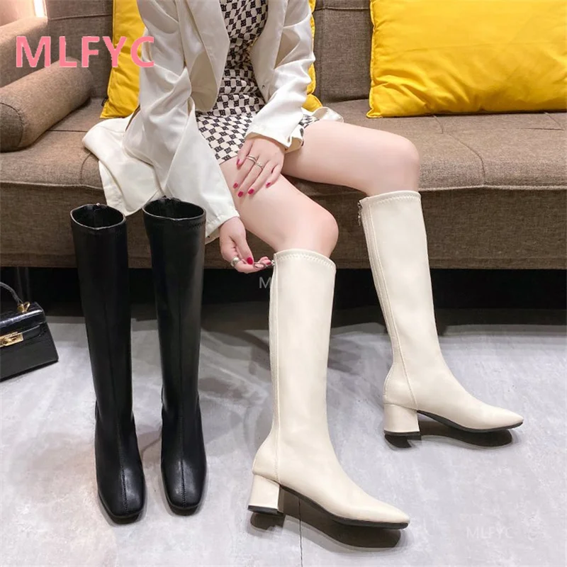 

Knight boots high elastic thin boots small boots square toe but knee boots 2021 new thick-heeled Martin boots