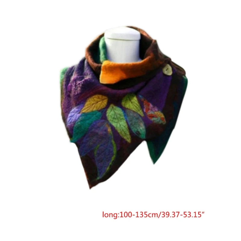 Women Autumn Winter Irregular Button Triangle Scarf Multicolored Leaves Digital Printed Warm Shawl Wrap Thicken Windproof Poncho 
Women Autumn Winter Irregular Button Triangle Scarf Multicolored Leaves Digital Printed Warm Shawl Wrap Thicken Windproof Poncho