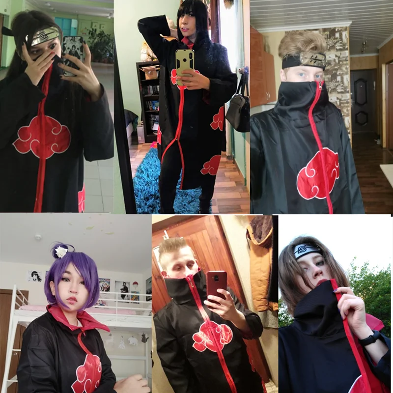 Halloween Akatsuki Adult Cosplay Costume Deidara Cartoon Jacket Red Cloud Cape | Тематическая одежда и униформа