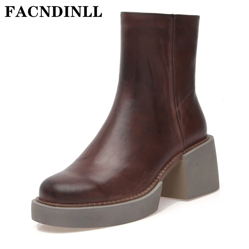 New Autumn Genuine Leather Women Ankle Boots Fashion Chunky High Heel Platform Black Brown Dress Casual Chelsea Boots Size 34-40
New Autumn Genuine Leather Women Ankle Boots Fashion Chunky High Heel Platform Black Brown Dress Casual Chelsea Boots Size 34-40