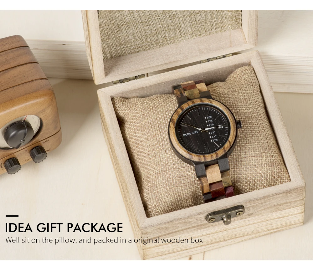 BOBO BIRD Wood Watch Men Women Quartz Week Date Timepiece Wood Band Lover Couple Watches For Anniversary Gifts Customized Logo
BOBO BIRD Wood Watch Men Women Quartz Week Date Timepiece Wood Band Lover Couple Watches For Anniversary Gifts Customized Logo