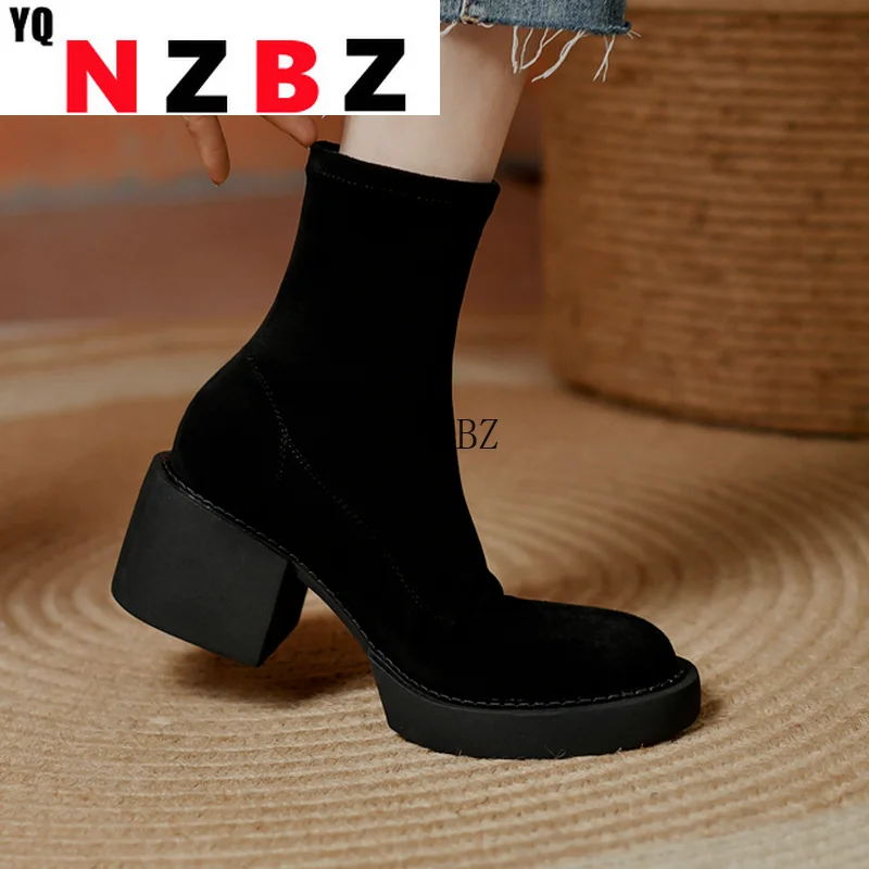 Flock Chunky Heels Platform Autumn Women's Stretch Ankle Boots Round Toe Casual Punk Warm Plush Short Booties High Quality Shoes
Flock Chunky Heels Platform Autumn Women's Stretch Ankle Boots Round Toe Casual Punk Warm Plush Short Booties High Quality Shoes