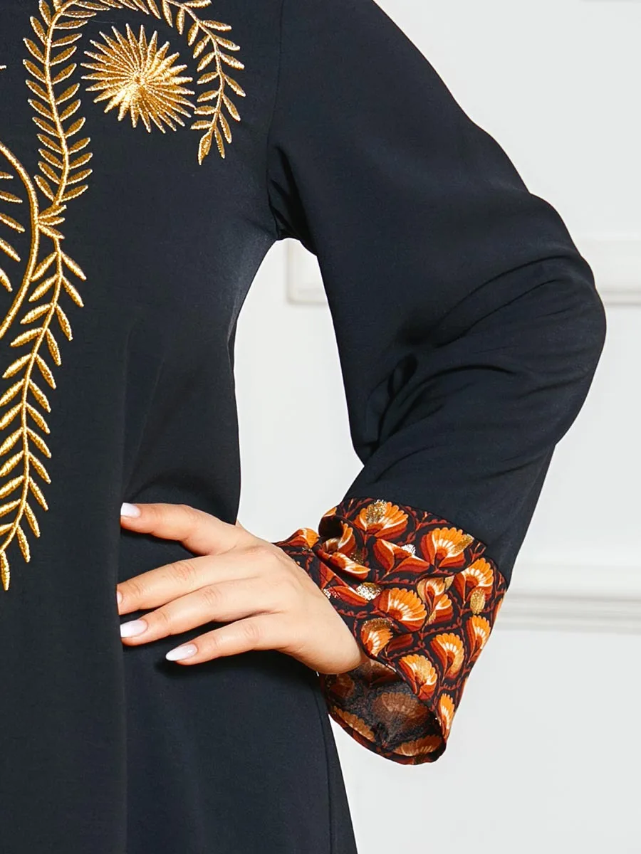 Patchwork V Neck Long Sleeve Arabic Clothes Black Plus Size Maxi Dress for Women Fall 2021 Vintage Ethnic Embroidery
Patchwork V Neck Long Sleeve Arabic Clothes Black Plus Size Maxi Dress for Women Fall 2021 Vintage Ethnic Embroidery