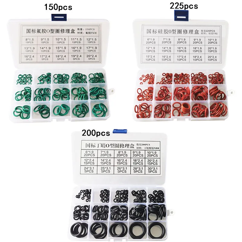 225pcs Red Nitrile Rubber O Rings Rubber Kit Set 150pcs Green NBR Seal Ring 200pcs Black o ring silicone Boxed car rings gasket
225pcs Red Nitrile Rubber O Rings Rubber Kit Set 150pcs Green NBR Seal Ring 200pcs Black o ring silicone Boxed car rings gasket