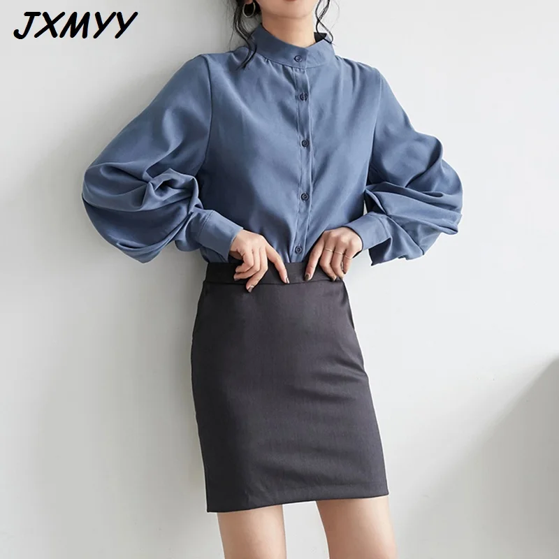Retro Lantern Sleeve Shirt Female Office Ladies Black White Chiffon Shirt Top Casual OL Korean Solid Loose High Quality JXMYY 
Retro Lantern Sleeve Shirt Female Office Ladies Black White Chiffon Shirt Top Casual OL Korean Solid Loose High Quality JXMYY