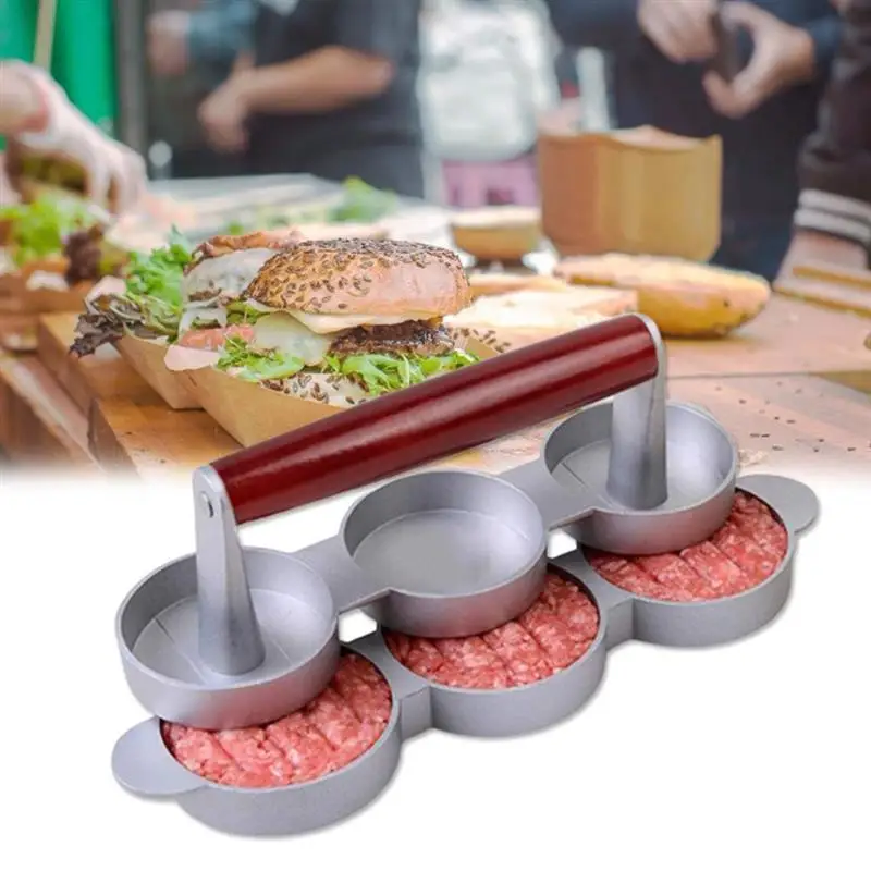 Пресс для мяса, с деревянной ручкой, с тремя отверстиями, 1 шт., машина для приготовления котлеты для гамбургера
Пресс для мяса, с деревянной ручкой, с тремя отверстиями, 1 шт., машина для приготовления котлеты для гамбургера