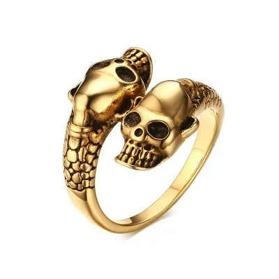 2 Colors Skull Heads Rings Men Women Gothic Punk Stainless Steel Snake Ring Open Adjustable Finger Fashion Jewlery Ring
2 Colors Skull Heads Rings Men Women Gothic Punk Stainless Steel Snake Ring Open Adjustable Finger Fashion Jewlery Ring
