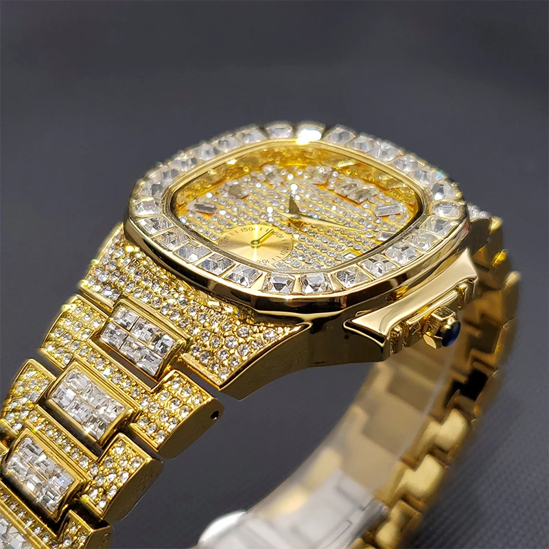 Мужские часы золотые ледяные бриллиантовые роскошные дизайнерские оригинальные