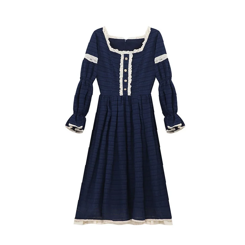 2021 Spring Autumn Women Elegant Vintage Dress England Style Navy Blue Patchwork Loose Dress Cute Kawaii Sweet Lolita Midi Dress
2021 Spring Autumn Women Elegant Vintage Dress England Style Navy Blue Patchwork Loose Dress Cute Kawaii Sweet Lolita Midi Dress
