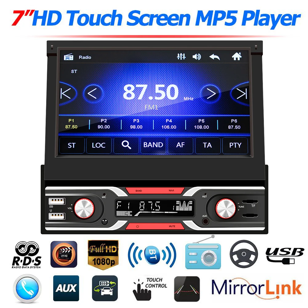7 inch 7-color Light Car MP5 Player Bluetooth Car Radio Multimedia Video Retractable Display USB TF Card AUX Input Auto Stereo
7 inch 7-color Light Car MP5 Player Bluetooth Car Radio Multimedia Video Retractable Display USB TF Card AUX Input Auto Stereo