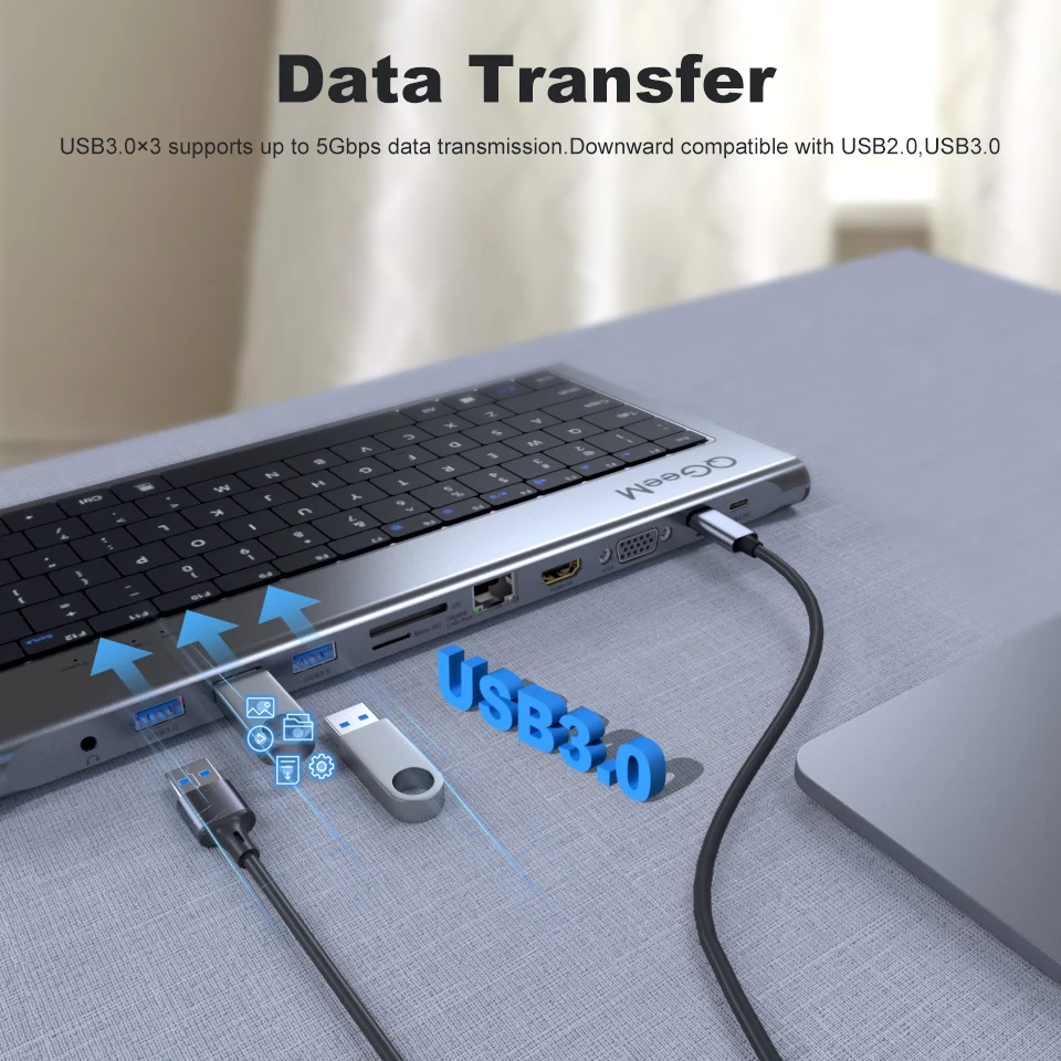 QGeeM USB C Hub for Macbook Pro Triple Display Type C Hub to Dual 4K HDMI & DP Micro SD Card Readers RJ45 Aux PD USB Hub Adapter
QGeeM USB C Hub for Macbook Pro Triple Display Type C Hub to Dual 4K HDMI & DP Micro SD Card Readers RJ45 Aux PD USB Hub Adapter