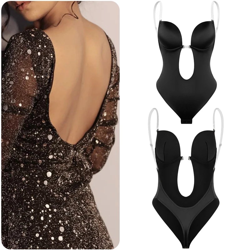 Bodysuit Shapewear Backless Body Shaper Deep V-Neck U Plunge Thong Shaper Waist Trainer Women Clear Strap Padded Push Up Corset
Bodysuit Shapewear Backless Body Shaper Deep V-Neck U Plunge Thong Shaper Waist Trainer Women Clear Strap Padded Push Up Corset