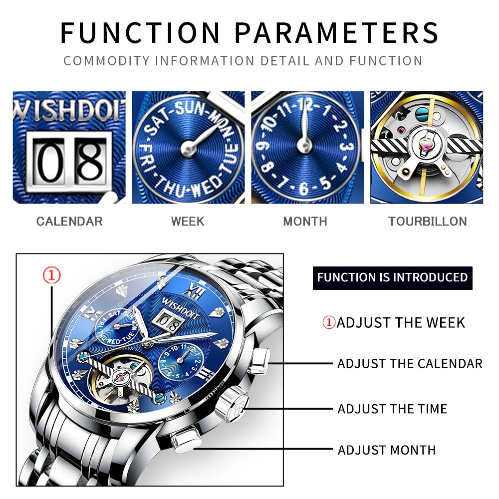 WISHDOIT 2020 New Men's Casual Automatic Mechanical Watch Waterproof Luminous Date Top Brand | Наручные часы