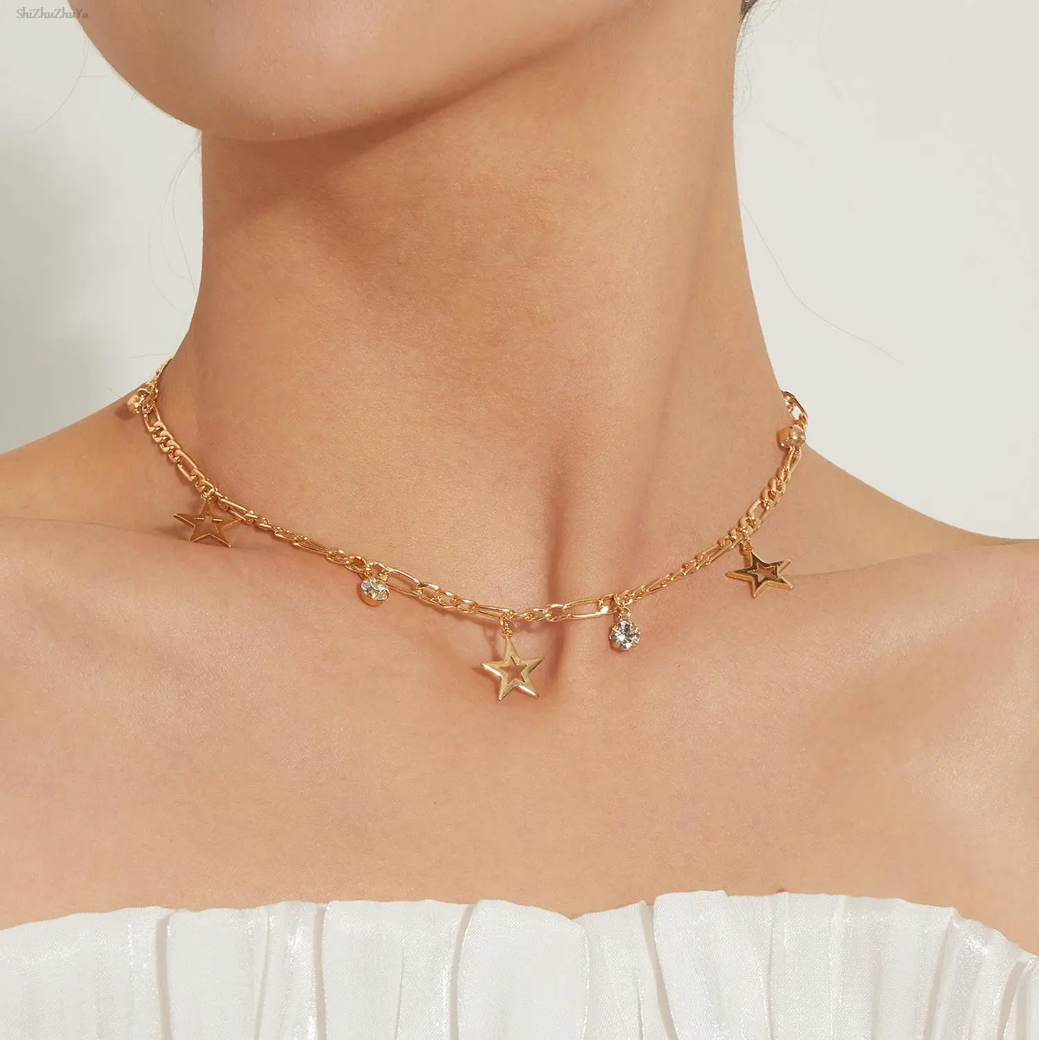 Fashion Five-pointed Star Zircon Pendant Tassel Necklace Trend Retro Gold Silver Thick Chain Neckband Ladies Party Accessories
Fashion Five-pointed Star Zircon Pendant Tassel Necklace Trend Retro Gold Silver Thick Chain Neckband Ladies Party Accessories