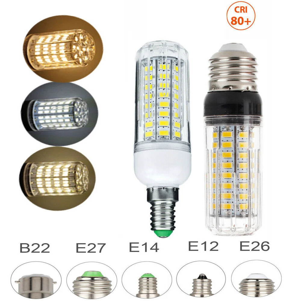 

12V LED Corn Light Bulbs E27 E26 E12 E14 B22 SMD 5730 20W Ultra Bright Home Chandelier Table Lamp 72LEDs Cool Warm White