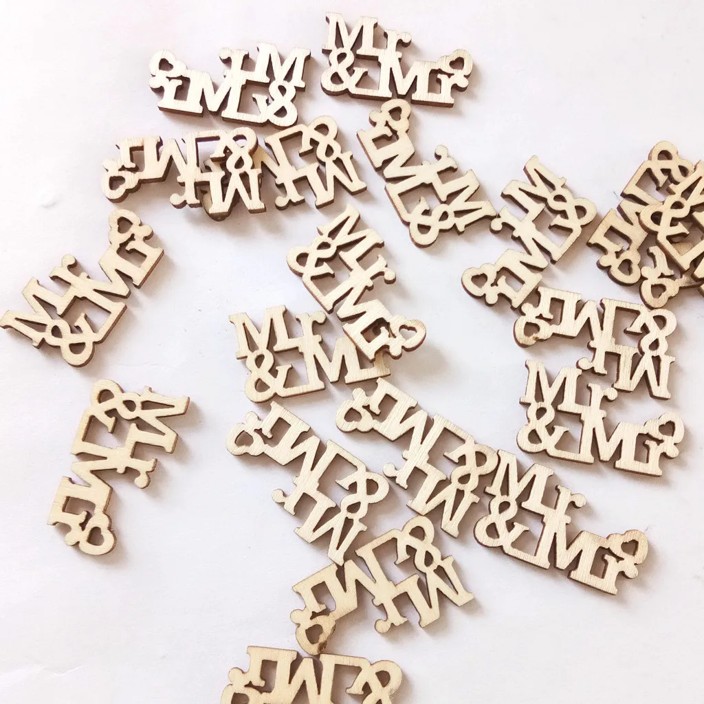 

40PCS Wooden Letter MR MRS Unfinished Wood Words Wedding Wooden Cutouts Wooden Slices Embellishments for DIY Craft Decorations