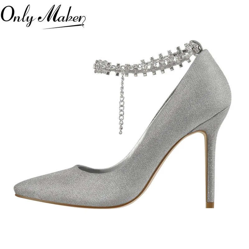 Onlymaker Women Silver Ankle Buckle Strap High Heels Pointed Toe Crystal Chain Thin Heels Pumps Elegant Party Dress Shoes
Onlymaker Women Silver Ankle Buckle Strap High Heels Pointed Toe Crystal Chain Thin Heels Pumps Elegant Party Dress Shoes